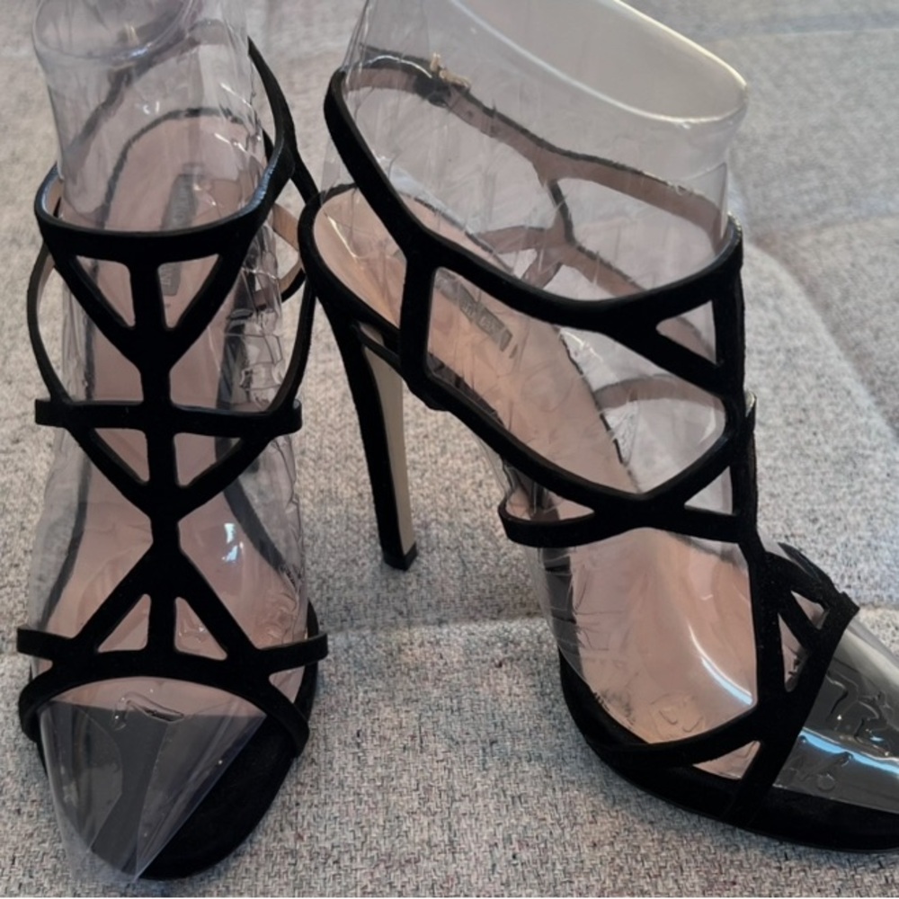 Giorgio Armani Black Geometric Strappy Stiletto Sandals